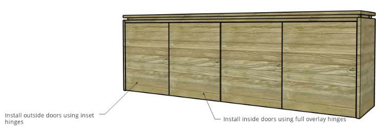 Diagram of doors installed onto modern console cabinet