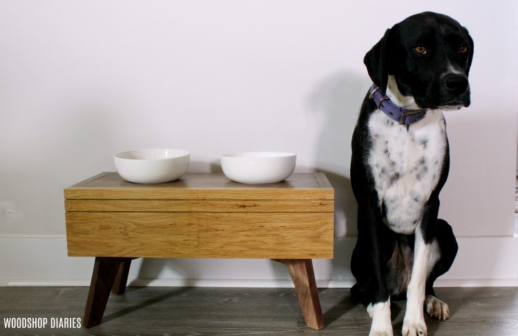 DIY elevated dog food stand for DIY pet christmas gift!