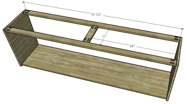 Top of sideboard cabinet frame diagram with dimensions