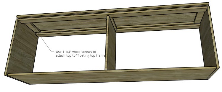 Underside view diagram of console cabinet to attach top