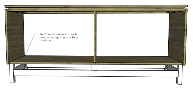 Attaching base of console using screws from inside the cabinet