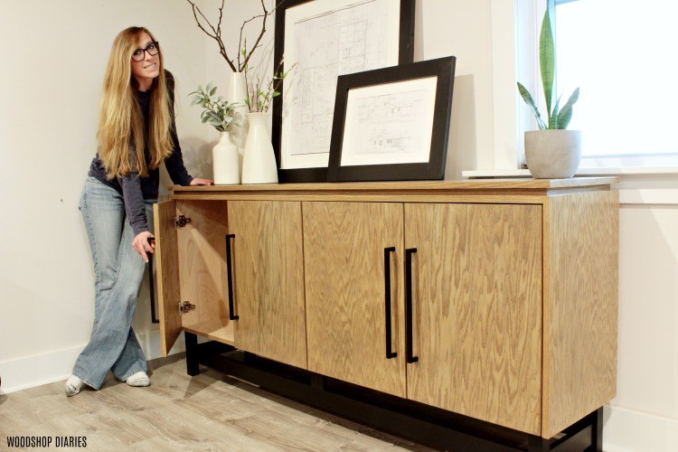 Red oak plywood modern console cabinet with red oak edge banding 