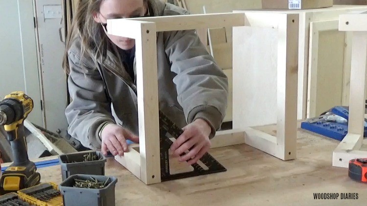 Checking wall shelf frame for square