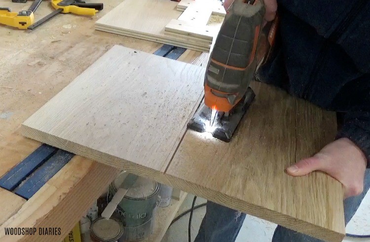 Cut notches into front door of DIY dresser console