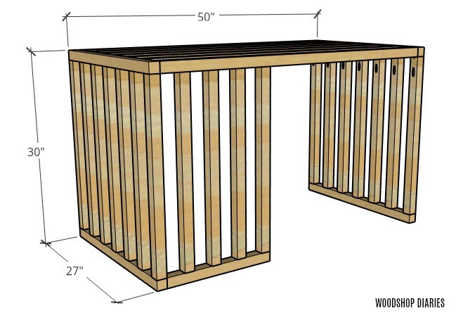 Overall dimensions of slatted part of dog crate furniture piece with sliding door