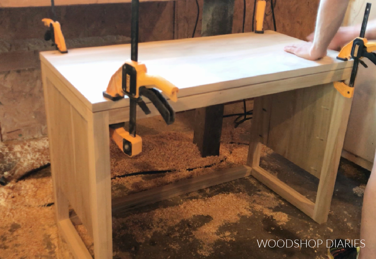 Top glued onto nightstand frame