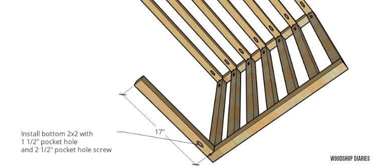 Front left side brace on dog kennel furniture piece