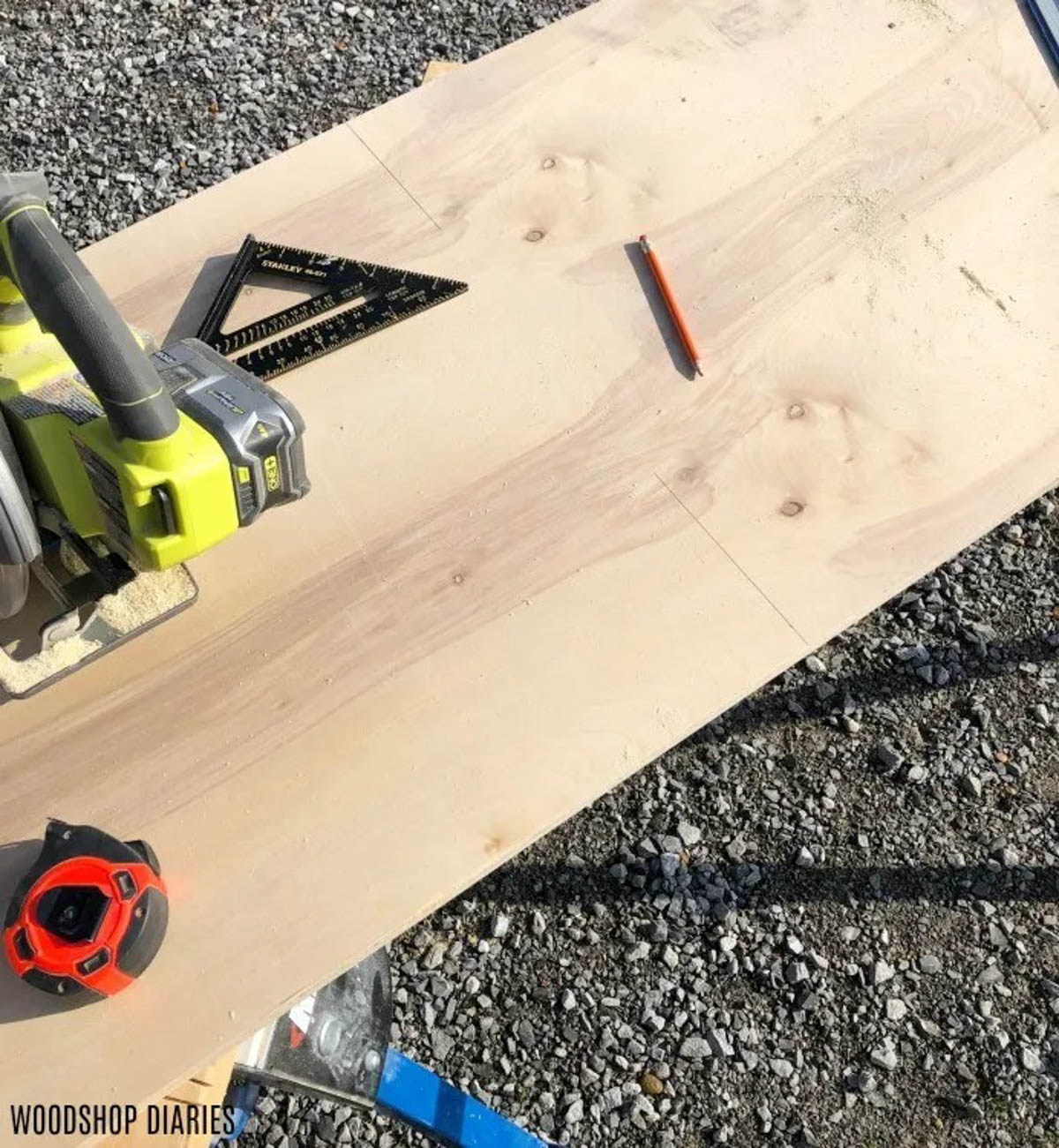 Mark where to lay out accucut cutting guide on plywood sheet