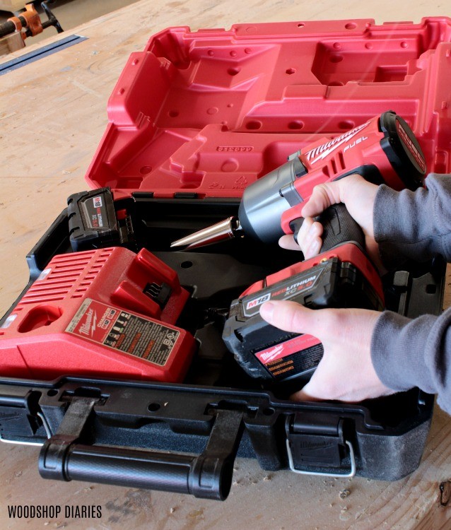 Milwaukee impact wrench comes with two batteries, charger, and hard case