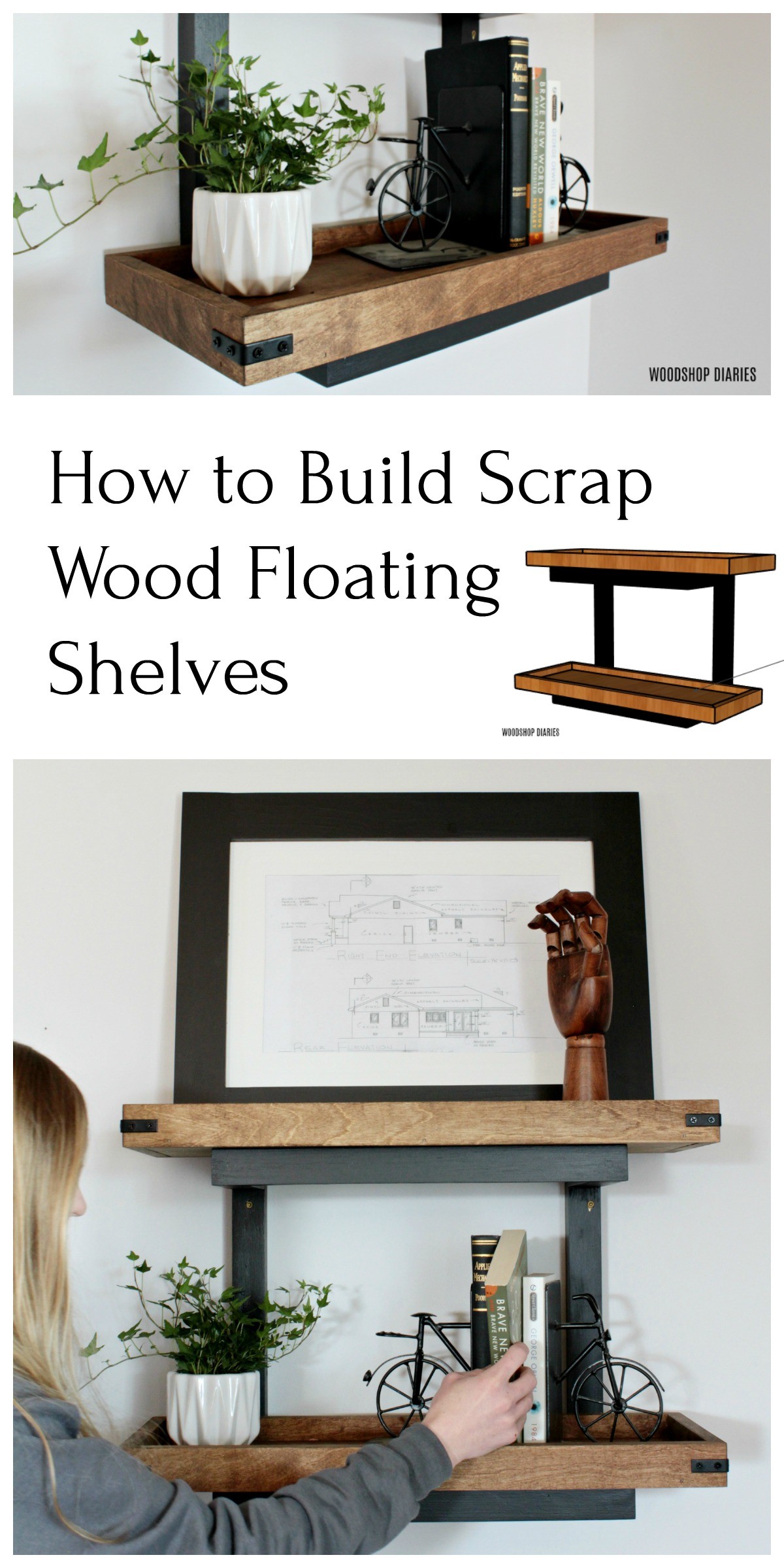 How to Build Scrap Wood Floating Wall Shelves Pin Collage Image