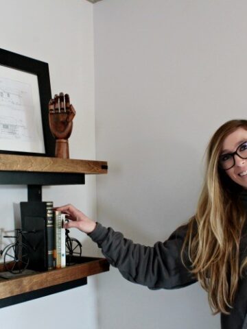 Shara Woodshop Diaries with DIY floating wall shelf project