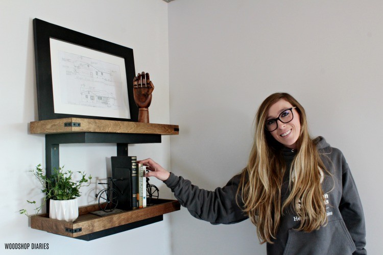 Shara Woodshop Diaries with DIY floating wall shelf project