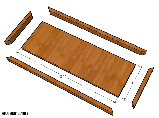 Exploded view of scrap wood floating wall shelf