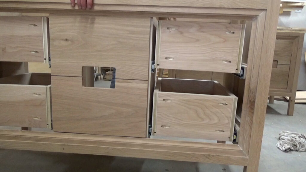 drawers installed into vanity dresser console cabinet