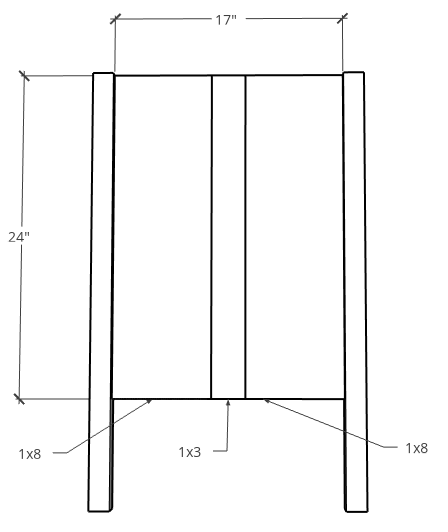 Computer drawn diagram of side panels if DIY console cabinet