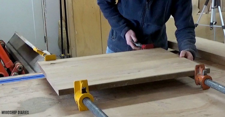 Clamping up side panels to build sides of dresser