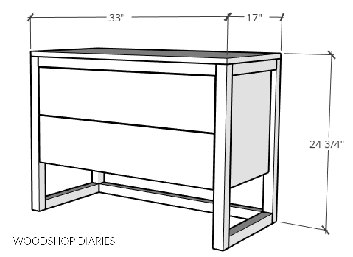 Overall dimensional diagram of DIY modern nightstand