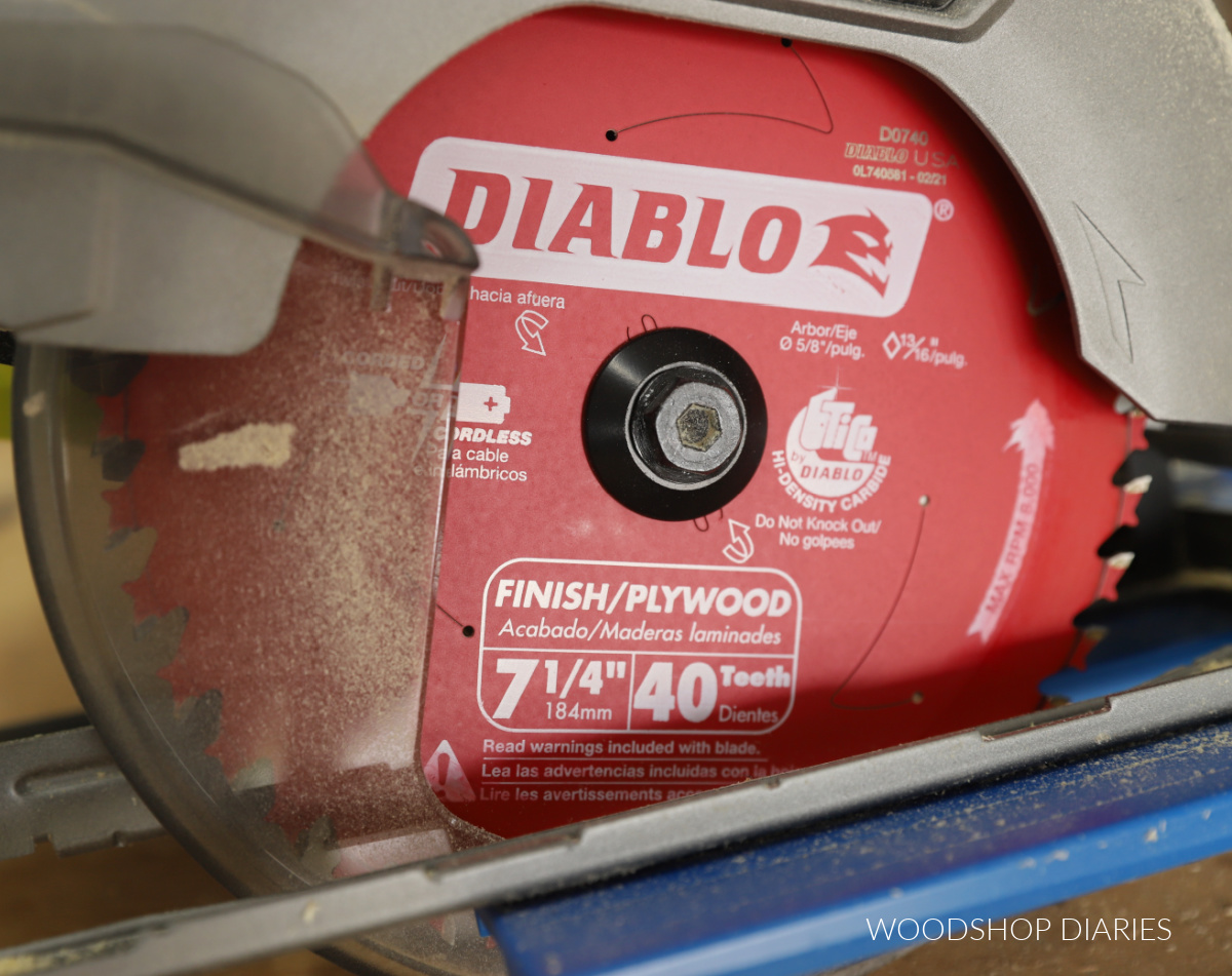 close up of finish/plywood blade on circular saw