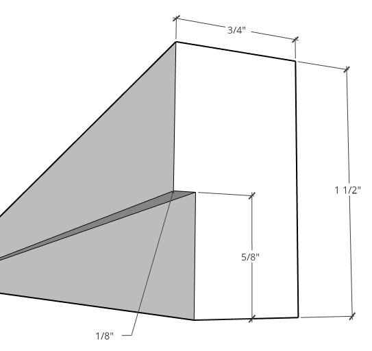 dimensioned diagram of rabbet cut on diy trim detail