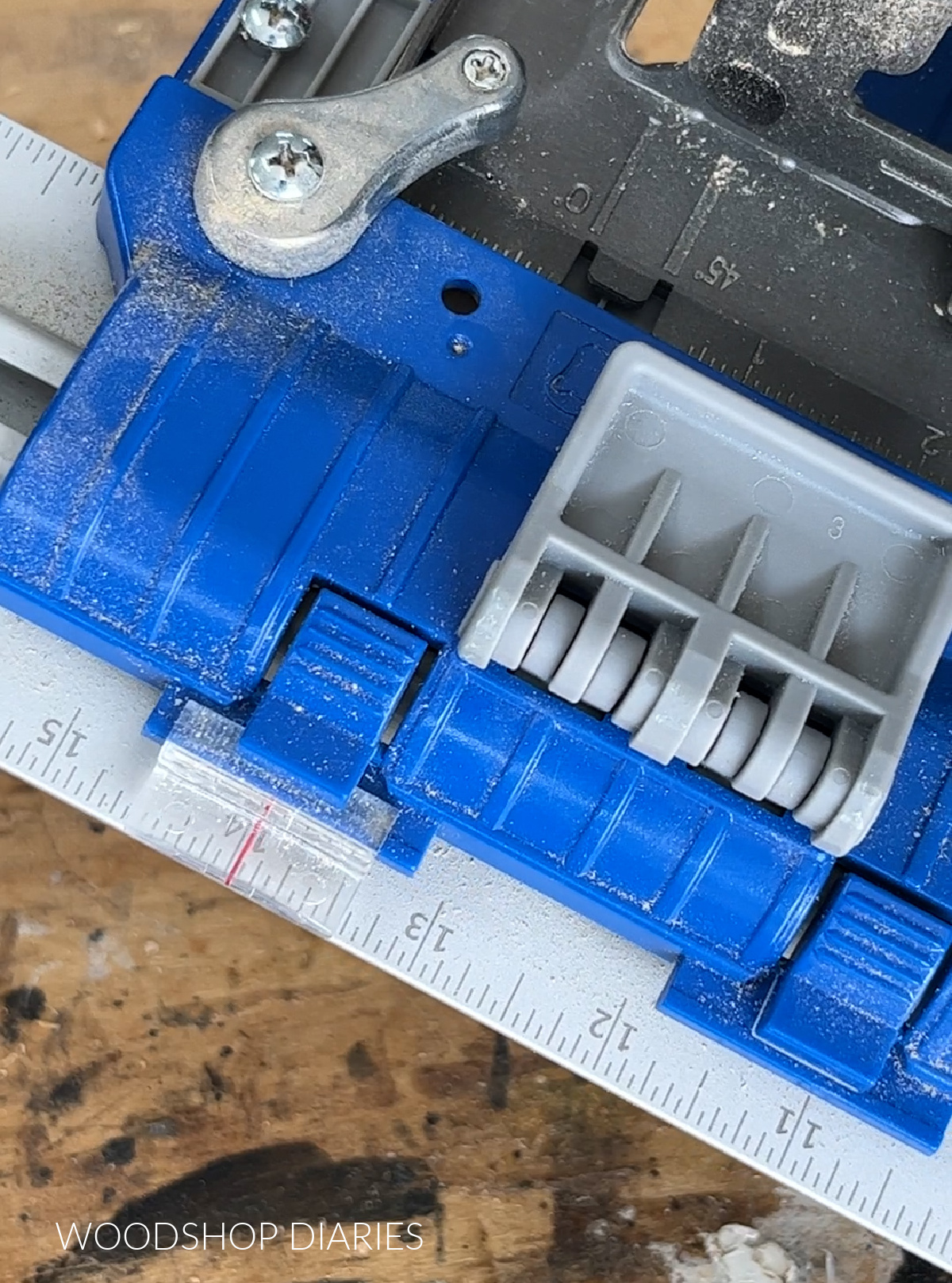 Close up of Kreg Rip Cut line indicator