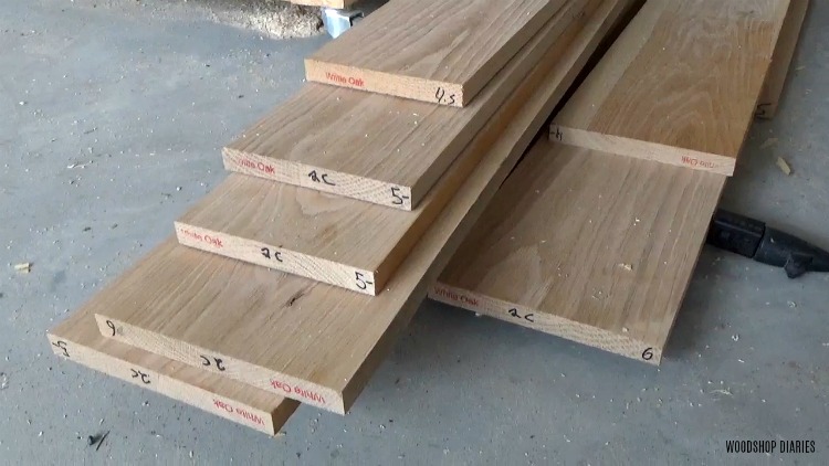 stack of white oak to be used to build dresser cabinet