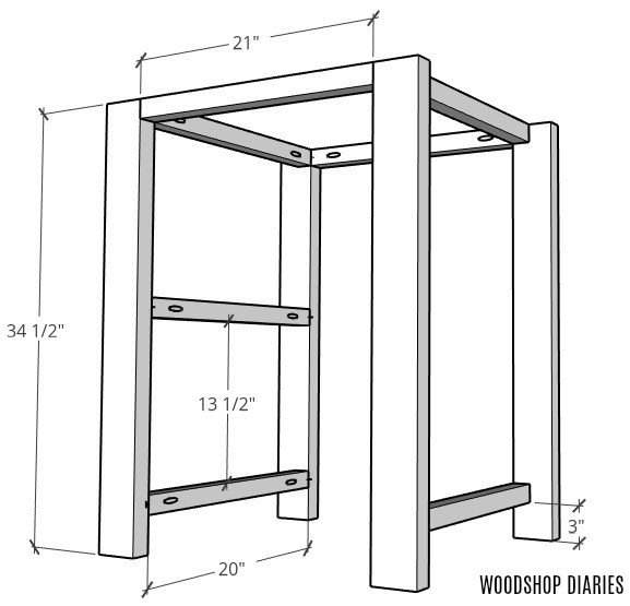 Building Plans graphic of coffee bar table base frame