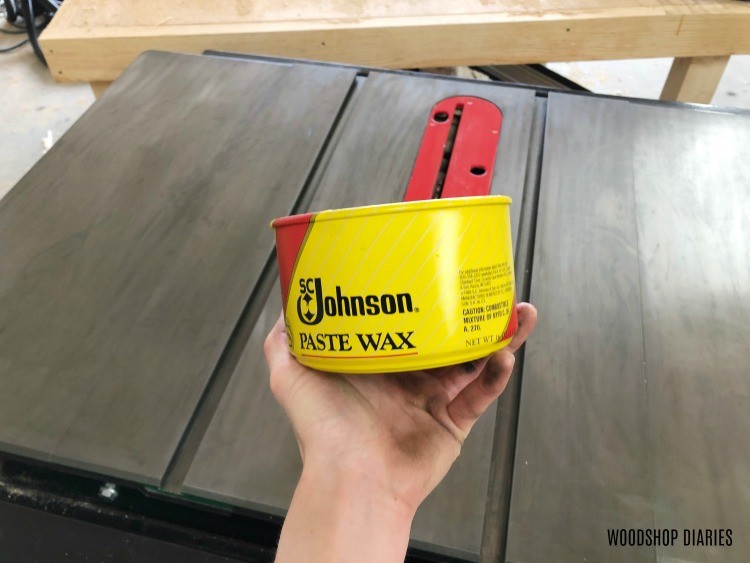 Johnsons Paste wax on table saw top to protect it