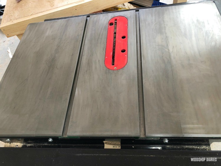 Rust remover gel wiped off table saw surface