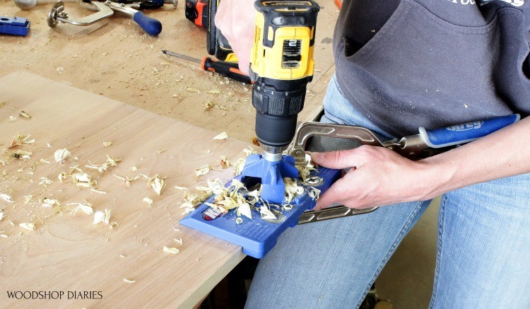 Drilling concealed hinge cup hole into cabinet door--concealed hinge jig tools for cabinet making