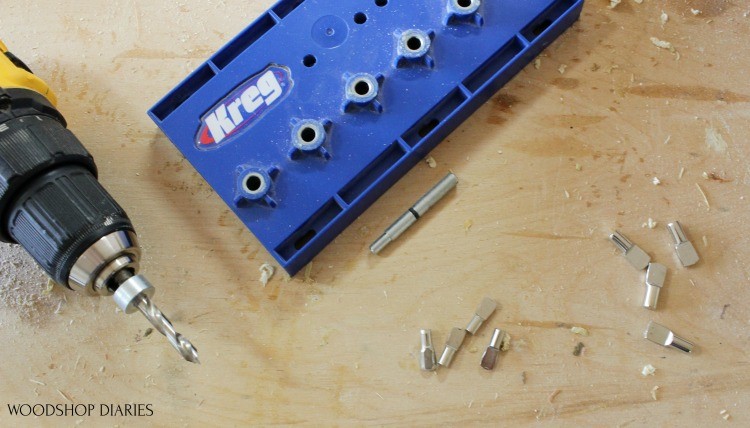 Kreg Shelf pin jig and pins on workbench