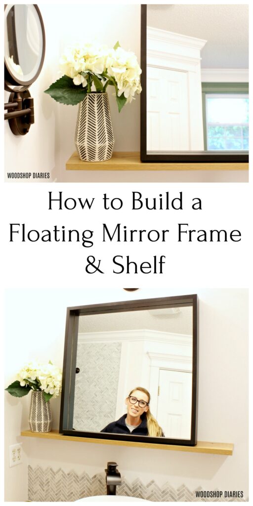 Pinterest collage how to build a floating mirror frame and shelf graphic