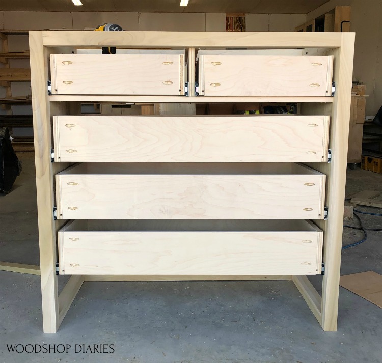 all 5 drawers installed on 5 drawer dresser