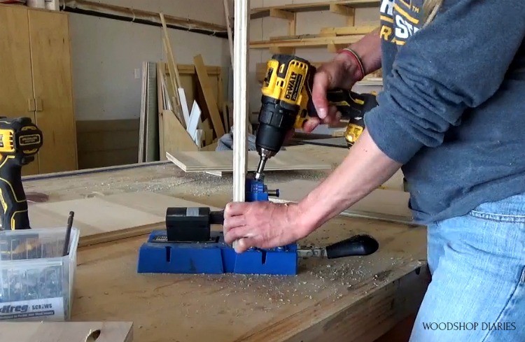 drilling pocket holes into guitar stand stool sides