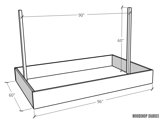 Basic diagram of garden bed with trellis frame