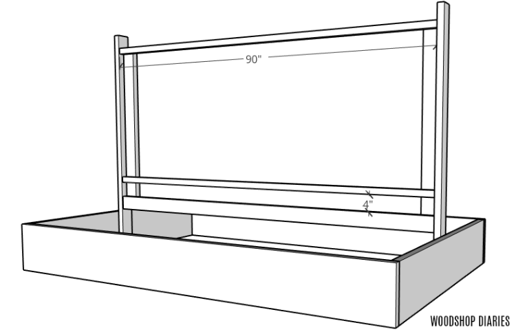 Diagram of garden bed with trellis design frame