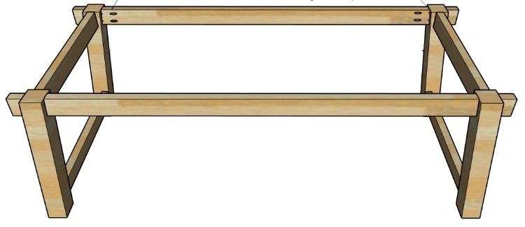 Trestle table 3d sketch of long apron sides attaching between short table ends