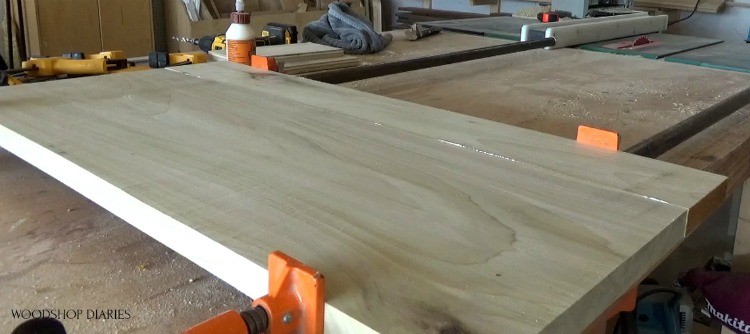 Dresser side panel glued up in clamps