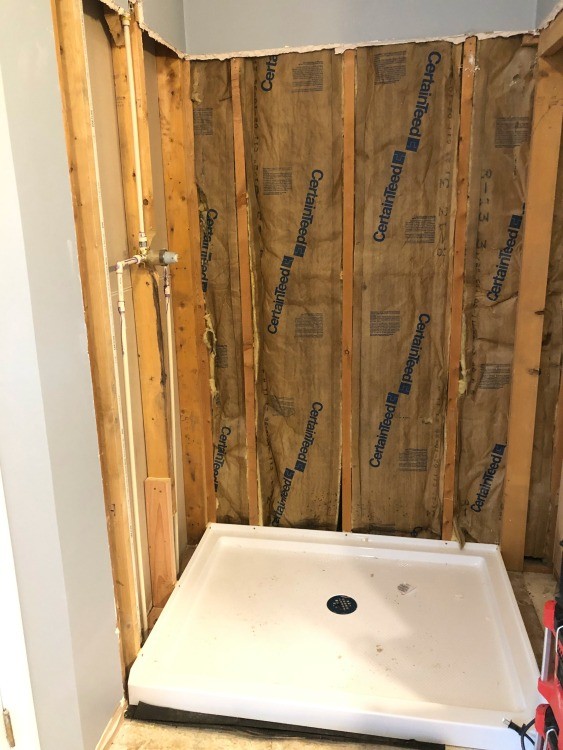 Shower pan installed for master bathroom renovation