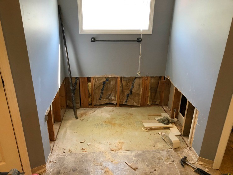 garden tub removed from tub nook between closets
