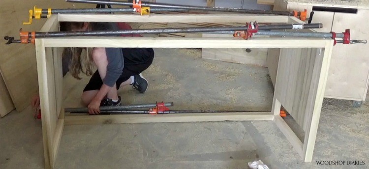 Doubling up clamps on DIY modern dresser frame