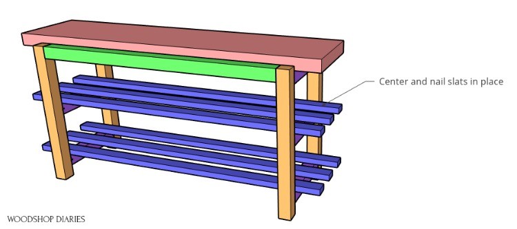 building plan diagram installing the slats into the bench frame