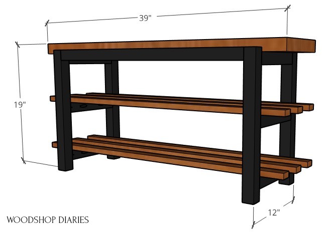 Overall dimensions of shoe bench diagram