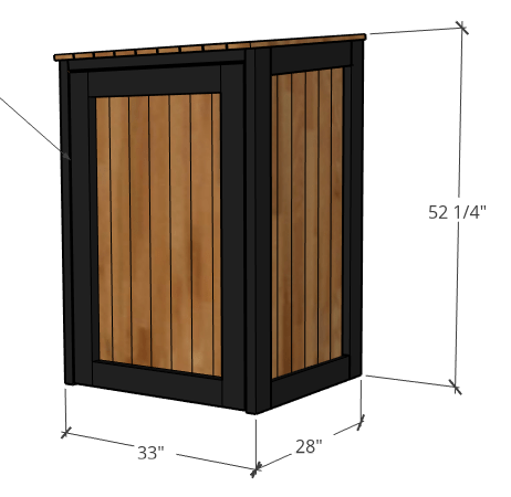 Overall dimensions of trash can cover 3d drawing