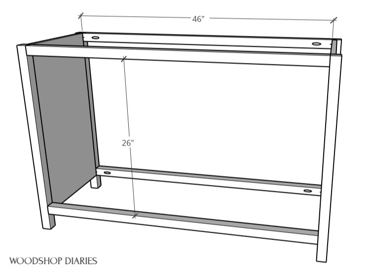6 drawer dresser frame diagram 2x2s between side panels
