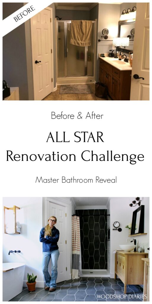 Pinterest graphic before and after master bathroom final reveal