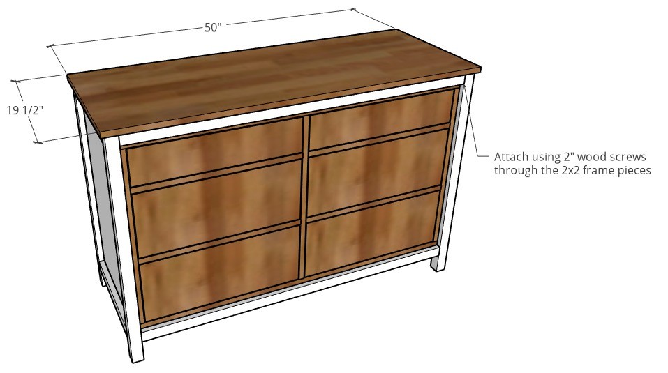 3D diagram of top on dresser frame