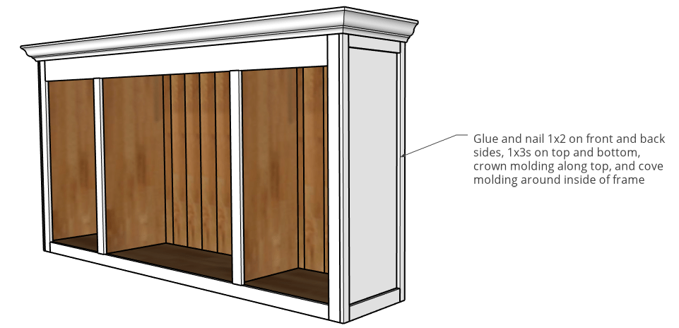 Trim pieces added to top cabinet