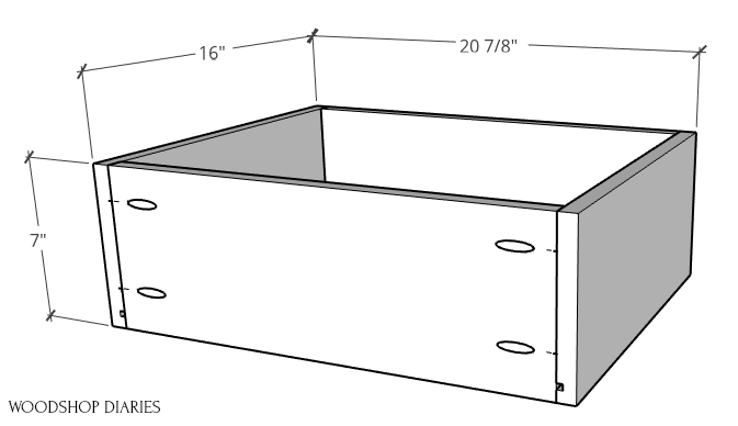 Overall dimensions of drawer boxes assembled
