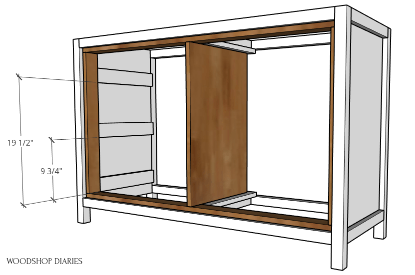 Diagram of scrap blocks for drawer slides on side panel