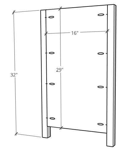 Side panel diagram for 6 drawer dresser